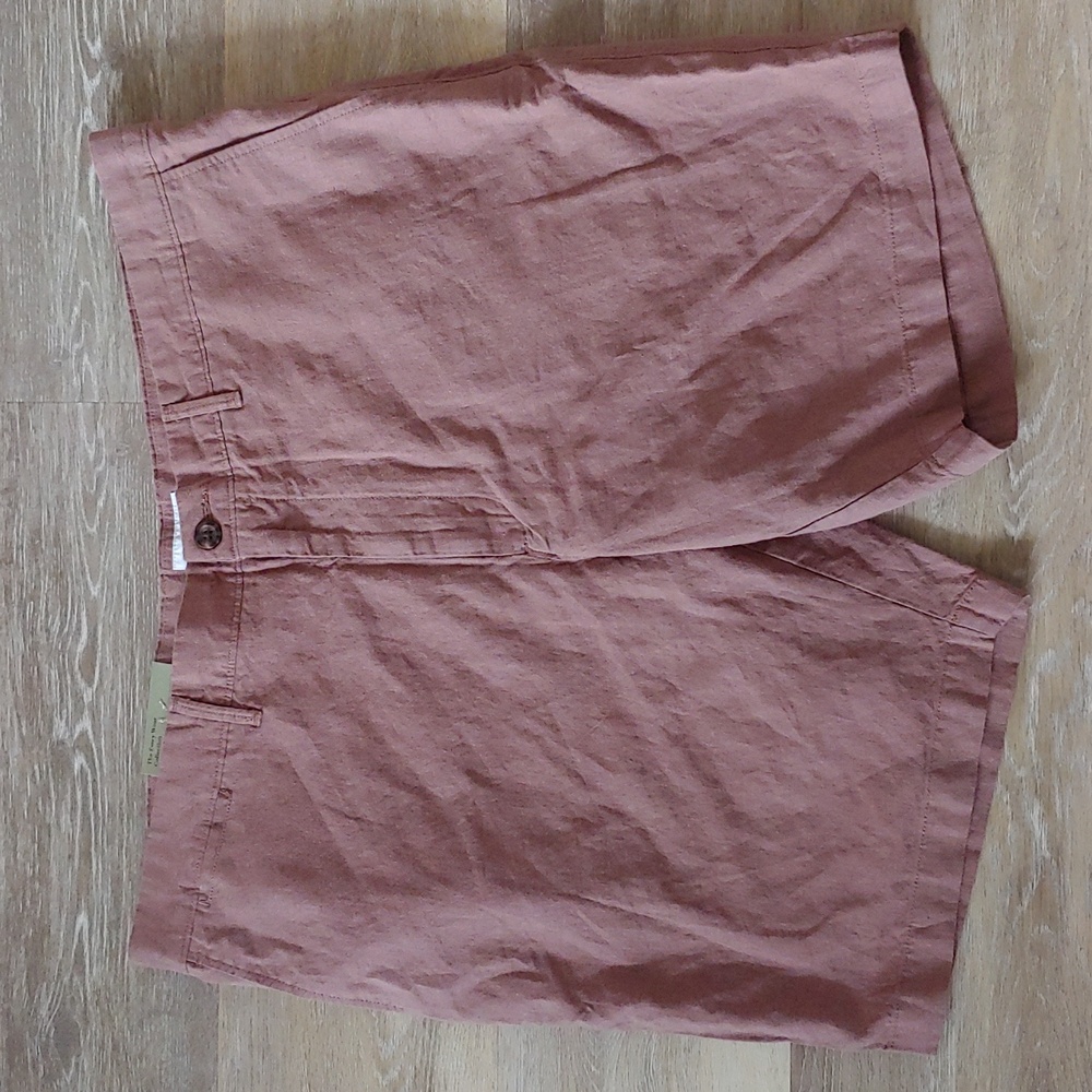 NWT Goodfellow & Co Men's Every Wear Flat Front Linen Blend Shorts Brown Size 42